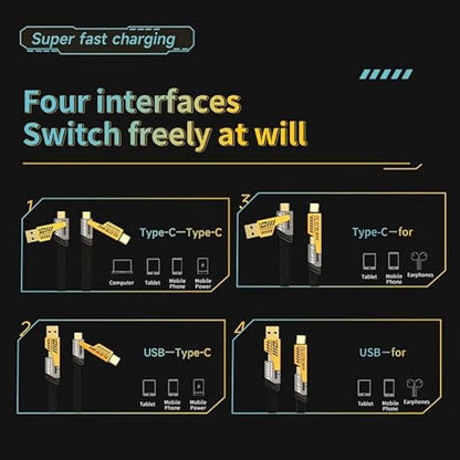 4 in 1 Multifunction Charging Data Cable Type C USB PD 65 MAX Fast Charging Cable 65W for Phone